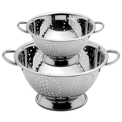 Image of Menax Stainless Steel Colander Twin Handled with Base Set of 2 Ø 18 and 24 cm Silver