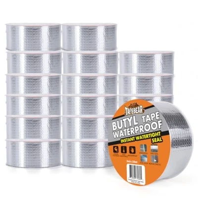 Image of TAPEBEAR 16Rolls 50mm x 10m Butyl Tape Waterproof Sealant Tape, Aluminum Foil Duct Sealing for RV Roof Repair, Boat and Pipe Sealing, Silicone, Glass &amp; EDPM Leak Patching, Silver