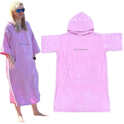 Image of Towelling Poncho for Adults Easy Changing Robe Swim, Surf, Wild Swimming, Beach (Pink, L XL)