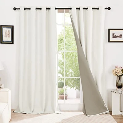 Image of Deconovo Faux Linen Eyelet Door Curtains Thermal 100% Blackout Energy Saving for Bedroom Cream and Blanc W52 x L84 Inch One Pair