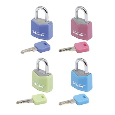 Image of MASTER LOCK Small Padlocks [Key] [Keyed Alike] [Assorted Colours] [Family Pack of 4] 9120EURQCOLNOP Best Used for Backpacks, Luggage, Computer Bags, Locker, Gym and More