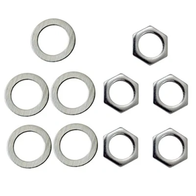 Image of Durable 5 Pieces Jack Socket Nuts 9.36mm For Electric Guitar Replacements Silver, as described