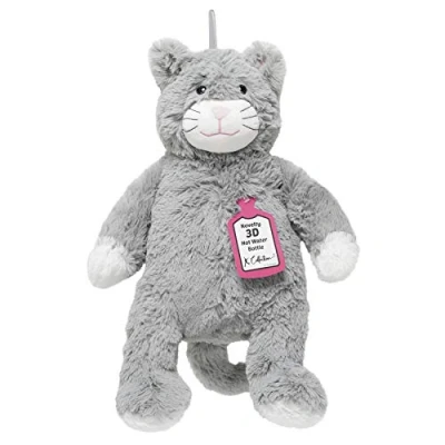 Image of K Collection 3D Novelty Hot Water Bottle with Removable Cover Cat Design Soft Plush Premium Natural Rubber