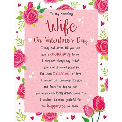 Image of Modern Decorative Valentines Card Wife 8 x 6 inches Regal Publishing