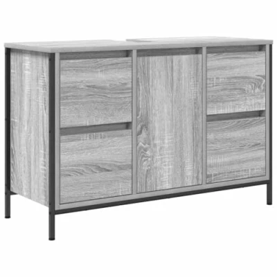Image of vidaXL Basin Cabinet/Bathroom Drawer Grey Sonoma 90x34.5x60 cm Engineered Wood, Storage Solution, Modern Style, Adjustable Door Installation