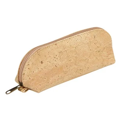 Image of Clairefontaine Ref 420013C Cork Small Oval Pencil Case (Vegan Certified) 16 x 5 6cm, Made From Real Material, Metal Zip &amp; Pull Tab Natural