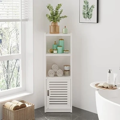 Image of Dripex 3 Tier Bathroom Floor Cabinet, White Storage Cabinet with Door, Free Standing Shelf Unit for Bathroom, Living Room, Bedroom, Kitchen, Balcony or Office (Door Style 1)