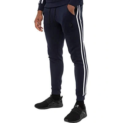 Image of Enzo EZJG582T Mens Joggers Striped Tracksuit Jogging Trousers Casual Sport Fitness Gym Fleece Sweatpants (Navy, M, m)