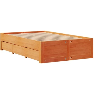 Image of vidaXL Bed Frame without Mattress with Drawers Wax Brown 120x190 cm Small Double Solid Wood Pine