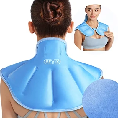 Image of REVIX Ice Pack for Neck and Shoulders Injuries Reusable Gel Cold Wrap Pain Relief, Extra Large Long Compress Soft Touch Fabric