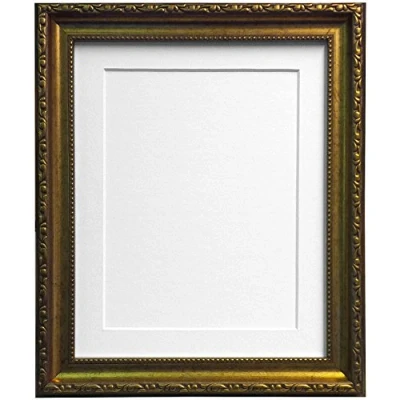 Image of FRAMES BY POST Shabby Chic Picture Photo Frame, Plastic, Gold with White Mount, 10 x 8 Inches Image Size A5