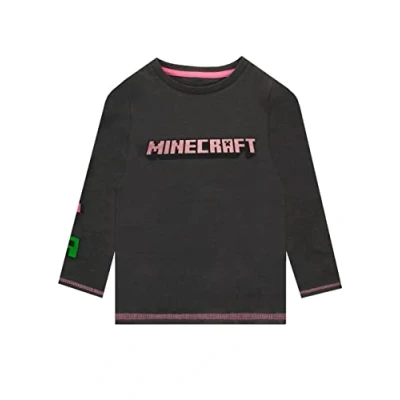Image of Minecraft Girls Long Sleeve Top Black 10 11 Years