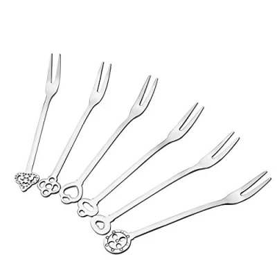 Image of MaoXinTek Stainless Steel Fruit Forks Dessert Pastry Kitchen Tableware Set with Box, 6 Pieces Silver Small Cake for Birthday Party Buffet Home Restaurant