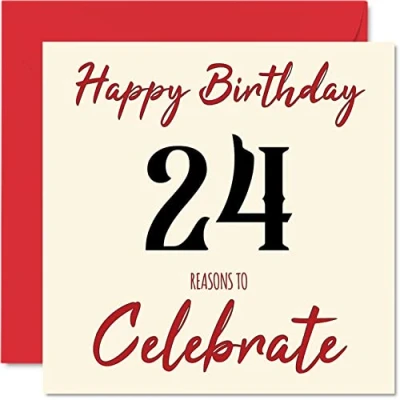 Image of Fun 24th Birthday Cards for Men Woman Reasons To Happy Card Son Daughter Brother Sister Uncle Auntie Niece Nephew Cousin, 145mm x Greeting Cards,