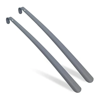 Image of Relaxdays Shoehorn Set of 2, 58 cm Long, Metal Spoon, Stable, Hanging, Shoe Horn Aid for Boots, Helper, Iron, Grey, 100%