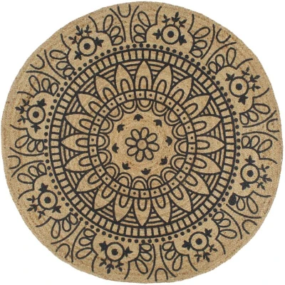 Image of vidaXL Handmade Rug Jute with Dark Blue Print 90 cm