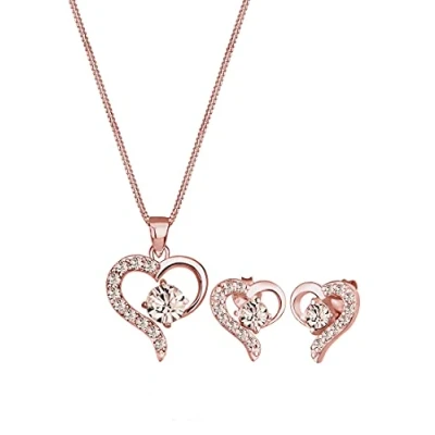 Image of Elli Jewelry Set Jewellery 925 Sterling Silver Rose Gold Plated Classic Crysta