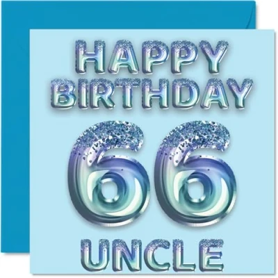 Image of 66th Birthday Card for Uncle Blue Glitter Party Balloons Happy Cards 66 Year Old from Nephew Niece, 145mm x Bday Greeting Gift