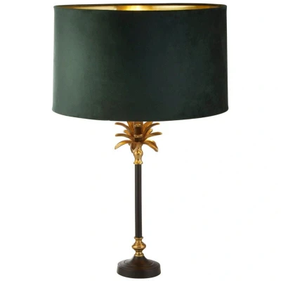 Image of Palm Table Lamp Antique Brass, Black, Green Velvet Shade
