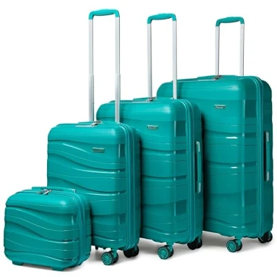 Image of Kono Suitcases Set of 4 Lightweight Hard Shell Suitcase with TSA Lock Wheels 20&quot; 24&quot; 28&quot; Travel Trolley Case + 14&quot; Beauty (Set 4, Turquoise)