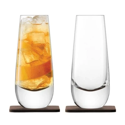 Image of LSA Whisky Islay Mixer Glass 325ml Clear With Walnut Coaster Set Of 2