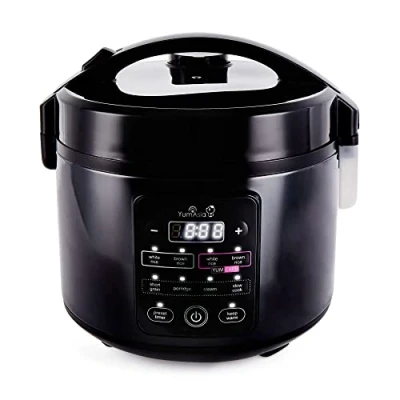 Image of Yum Asia Kumo YumCarb Rice Cooker with Ceramic Bowl and Advanced Fuzzy Logic, (5.5 cup, 1 litre), 5 Cooking Functions, 3 Multicooker 220 240V UK/EU Power (Dark Stainless Steel)