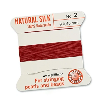 Image of GRIFFIN 100% Natural Silk Beading Cord String Thread Garnet Red 2 metres with one needle Size 0.45mm