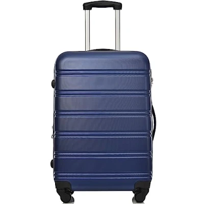 Image of ModernLuxe Suitcase, Medium Hard Shell ABS Carry on Travel Trolley 4 Wheel Spinner, Expandable Lightweight Lockable Luggage, 24inch, Deep Blue