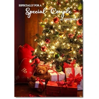 Image of doodlecards Special Couple Christmas Card Teddy by Tree Medium Size for with Plain Envelope