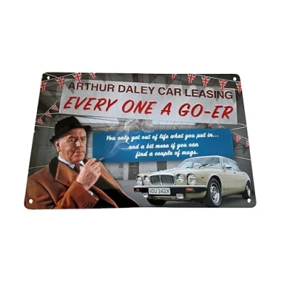 Image of Minder TV Show Arthur Daley Car Traders Lock Up Embossed Tin Wall Sign Plaque 12x8