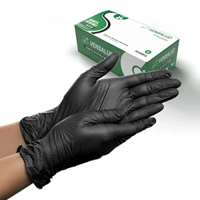 Image of VENSALUD Disposable NITRILE Gloves Powder Free Resistant For Laboratories, Sanitary, Kitchen, Tattoo Studios, Veterinary, Cleaning, Examination Latex 100 pcs. Black Size S