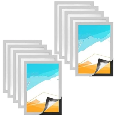 Image of KARBAG 10PCS A4 Self Adhesive Magnetic Display Frame, Photo Pouch Waterproof Frame Frames Info with Backing for License, Documents, Photos (Silver)