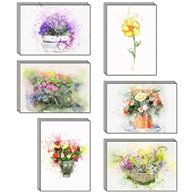 Image of 48 Blank Artistic Watercolour Flower Greeting Cards Made from Recycled Card