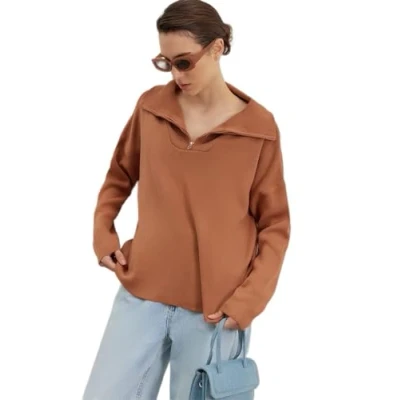Image of Trendyol FeMan Oversize Basic Standing Collar Knitwear Sweater,Tile,M