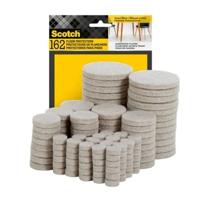 Image of Scotch SurfaceProtection SP845 Brand Felt 3M, for Protecting Linoleum Floors, Round, Beige, Assorted Sizes, 162 Pads/Pack