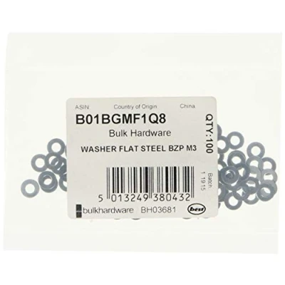 Image of Merriway BH03681 (100 Pcs) M3 (1/8 Inch) Bright Zinc Plated Steel Flat Washer Pack of 100 Pieces