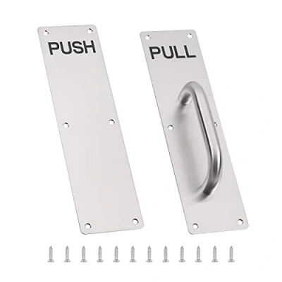 Image of Hulorest Stainless Steel Pull Push Door Handles, Heavy Duty Sliding Handles with Back Plate, Gate Handle Screws, Cabinet Shed Barn Cupboard Toilet Garage Hardware