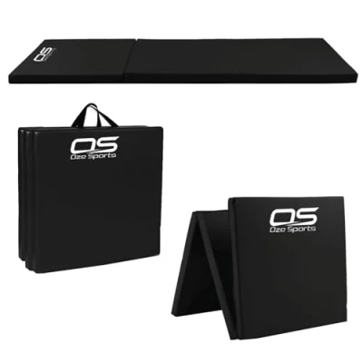 Image of Gymnastic Tumble Exercise Mat Non Slip PU Leather Surface High Density Polyether Rebound inner Material 6FT Long Tri Folding Crash With Carry Handles perfect for gymnastics yoga Pilates (Black)