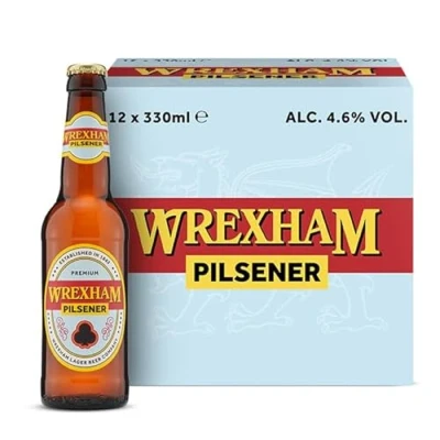 Image of Wrexham Lager Pilsener 12 x 330ml Bottles, 4.6% ABV, Premium Vegan Friendly Welsh