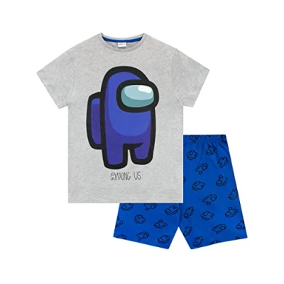 Image of Among Us Boys Pyjamas Gaming Short Pjs for Kids Grey and Blue 11 12 Years