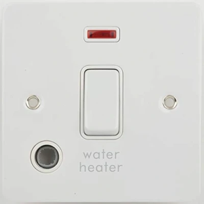 Image of Schneider Electric Ultimate Flat Plate GU2214WHWPW 20AX double pole switch + neon flex outlet marked water heater