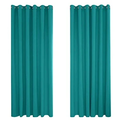 Image of Deconovo Super Soft Thermal Insulated Eyelet Blackout Curtains Bedroom 90 x 108 Inch Turquoise 2 Panels
