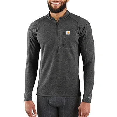 Image of Carhartt Men&#039;s Base Force Heavyweight Polyester Wool Quarter Zip Layer Top, Black Heather, L