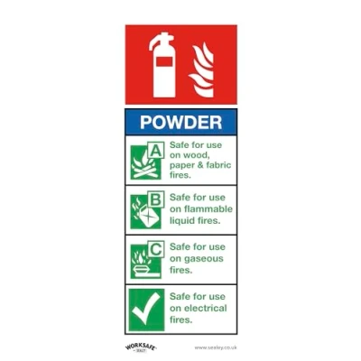 Image of Worksafe Safe Conditions Safety Sign Powder Fire Extinguisher Self Adhesive Vinyl Pack of 10