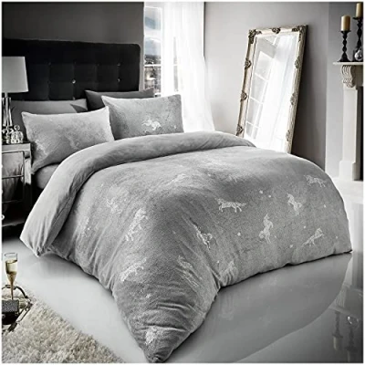 Image of GC GAVENO CAVAILIA Teddy Fleece Duvet Covers, Super Soft Double Bedding Set, Cuddly Fluffy Quilt Cover, Grey