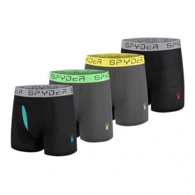 Image of Spyder Performance Mesh Mens Boxer Briefs Sports Underwear/Fly Front (Medium, Black/Carcoal/Black/Charcoal)