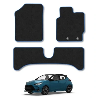 Image of Car Mats Compatible with Toyota Yaris (2011 2020) [Hybrid] Tailored Fit Blue Carpet Floor Set Accessory Custom 4 Pieces Anti Slip Backing &amp; Binding Trim Edge