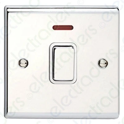 Image of Deta SD1391CHW Double Pole Switch With Neon 20 Amp (Polished Chrome/White Insert)