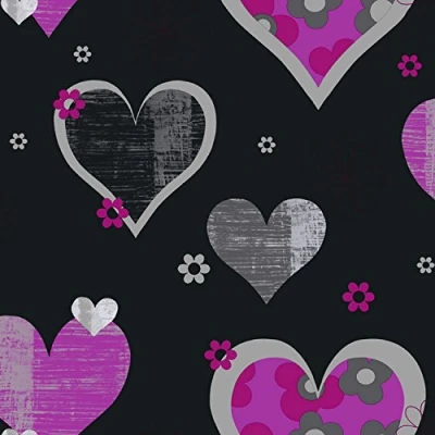 Image of Arthouse 533703 Happy Hearts Wallpaper, Black/Pink