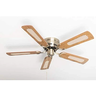 Image of Kisa Deluxe Ceiling Fan 105 cm Brass Antique Wing Oak / Walnut Including Lighting and Pull Switch